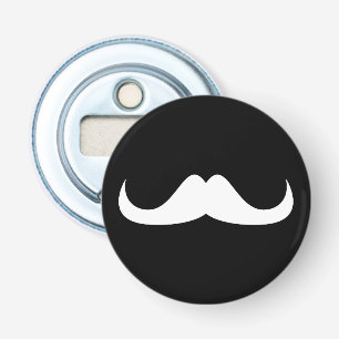 Cool White Handlebar moustache on Black Bottle Opener