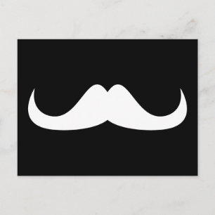 Cool White Handlebar moustache on Black Postcard