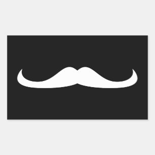 Cool White Handlebar moustache on Black Rectangular Sticker