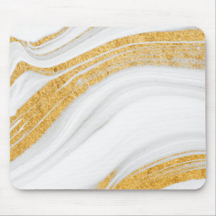Cool White Marble Gold Glitter Mouse Pad