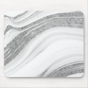 Cool White Marble Silver Glitter Mouse Pad