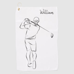 Cool White Modern Add Your Name Customised Mens Golf Towel