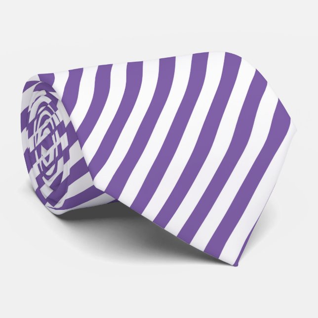 Cool white purple stripe pattern neck tie  (Rolled)