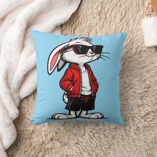 Cool White Rabbit in Red Jacket Cushion (Blanket)