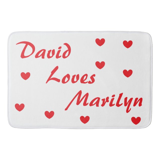 Cool White & Red with Hearts Bath Mat (Front)