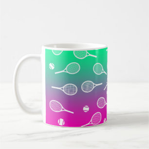 Cool White Retro Tennis Racquets Pattern Gradient Coffee Mug