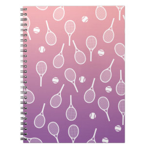 Cool White Retro Tennis Racquets Pattern Gradient  Notebook