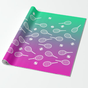 Cool White Retro Tennis Racquets Pattern Gradient  Wrapping Paper
