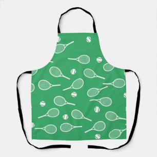 Cool White Retro Tennis Racquets Pattern Green Apron