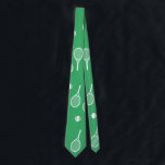 Cool White Retro Tennis Racquets Pattern Green  Tie<br><div class="desc">White and green Tennis Rackets Pattern For Him | Summer Tennis Court. Gift for tennis player, white racquet tennis match on a green background. Personalised Gift for a tennis player. Trendy tennis players home decor. Trendy modern tennis player gifts. Cool retro modern gift for your school tennis coach or school...</div>
