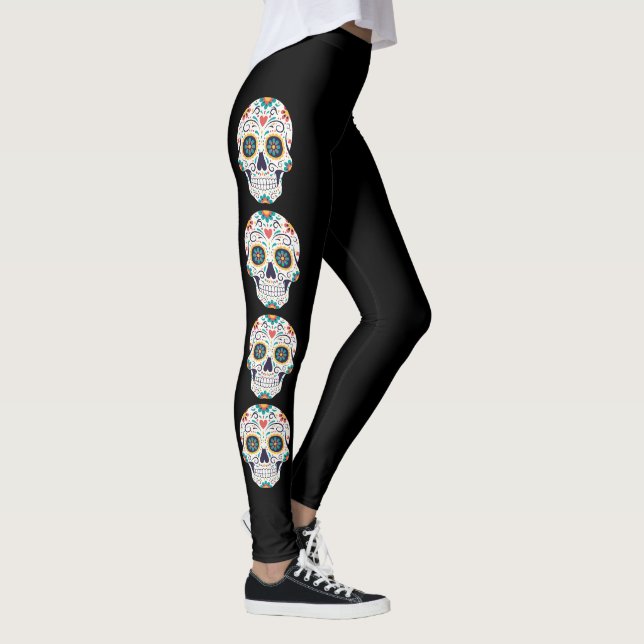 Cool White Skull Silhouette Halloween Leggings (Right)