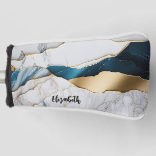 Cool White Turquoise Marble Stone Gold Golf Head Cover