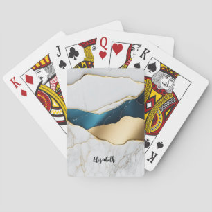 Cool White Turquoise Marble Stone Gold Playing Cards