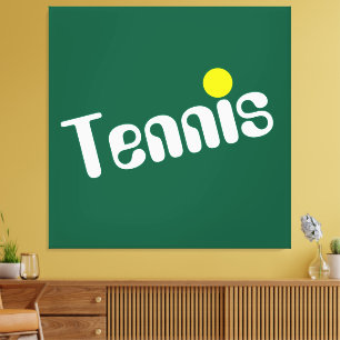 Cool White Yellow Diagonal TENNIS On Deep Green Canvas Print