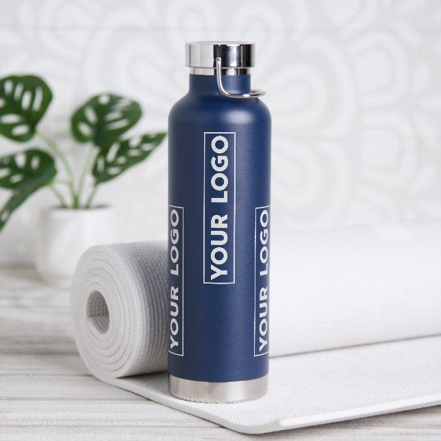 Cool Wide Logo Pattern Navy Blue Water Bottle (Yoga (Rotated))