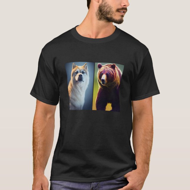 Cool Wild Animal Bear & White Dog Husky Outfit Ill T-Shirt (Front)