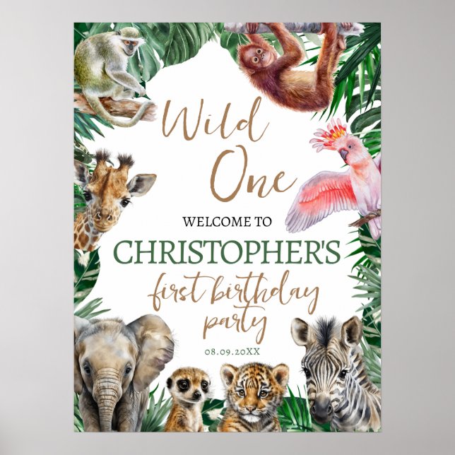 Cool Wild animals Birthday Party Welcome Poster (Front)
