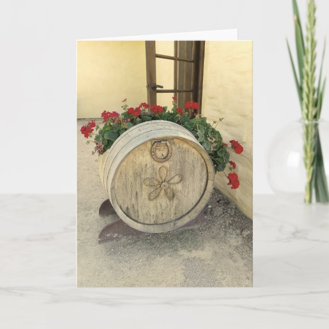 Cool Wine Barrel Flower Greeting Card! Card (Front)