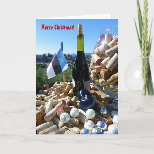 Cool Wine & Estonian Flag Christmas Card! Holiday Card (Front)