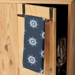 Cool Winter Icy Blue Crystal Glitter Snowflake Tea Towel