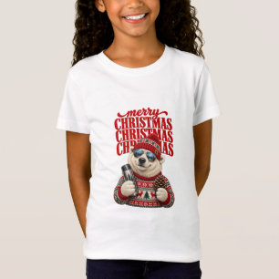 Cool Winter Polar Bear Merry Christmas Red Hat Sun T-Shirt