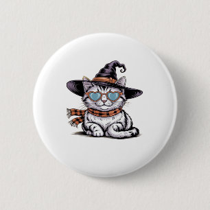 Cool Witch Cat � Cute Halloween Kitty with Heart G 6 Cm Round Badge