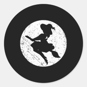 Cool Witch Silhouette Halloween Trick Or Treat And Classic Round Sticker