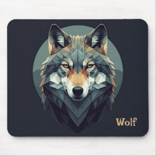 Cool wolf Geometric Modern art Navy blue Mustard Mouse Pad