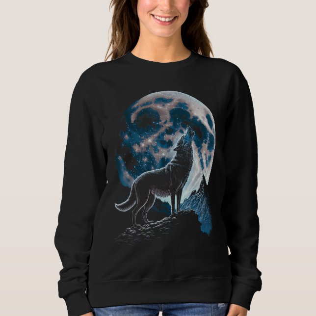 Cool Wolf Howling At The Moon - Wolf Lover Sweatshirt (Front)