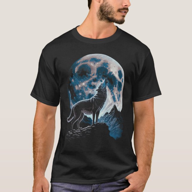 Cool Wolf Howling At The Moon - Wolf Lover T-Shirt (Front)
