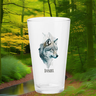 cool wolf lovers add name glass