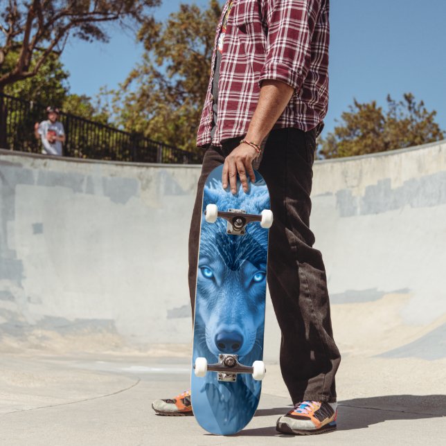 Cool Wolf With Glowing Blue Eyes Skateboard (Outdoor 2)