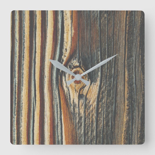 COOL Wood Grain Pattern Square Wall Clock (Front)