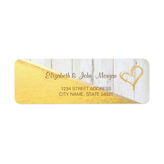 Cool Wood Texture Gold Glitter Heart Address Label (Front)