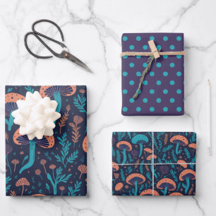 Cool Woodland Mushrooms Botanical Pattern Wrapping Paper Sheet