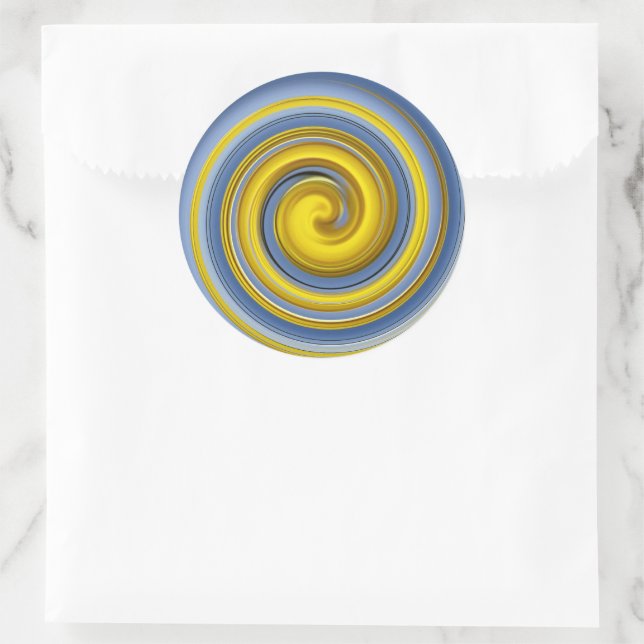 Cool yellow and blue spiral classic round sticker (Bag)