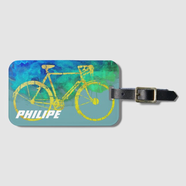 cool yellow bicycle graphic-art luggage tag (Front Horizontal)