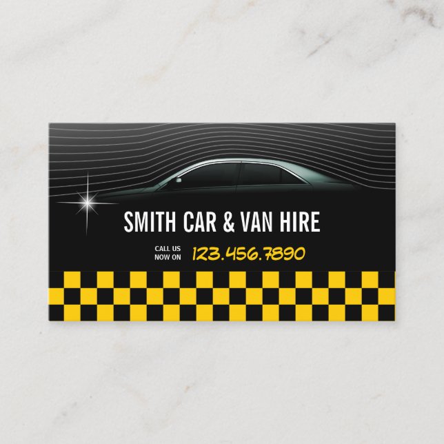 Cool Yellow Chequered Car & Van Hire Business Card (Front)