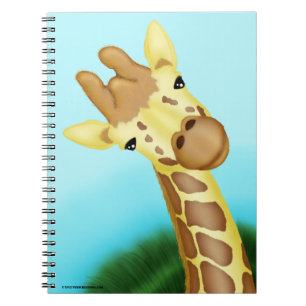 Cool Yellow Giraffe On Blue Background Spiral Notebook
