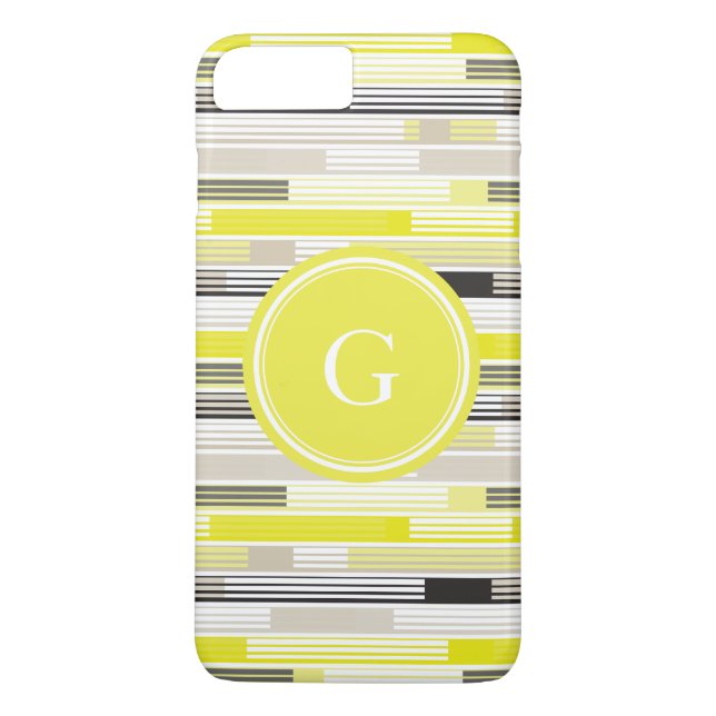 Cool yellow grey black stripes Custom Monogram Case-Mate iPhone Case (Back)
