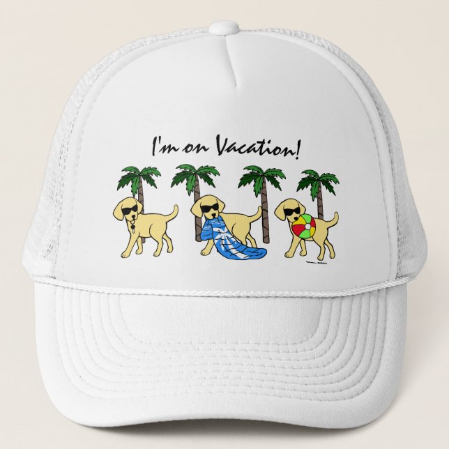 Cool Yellow Labradors Cartoon Trucker Hat (Front)