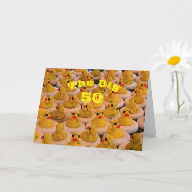 Cool Yellow Rubber Ducks Funny 50th Birthday Card (Small Plant)