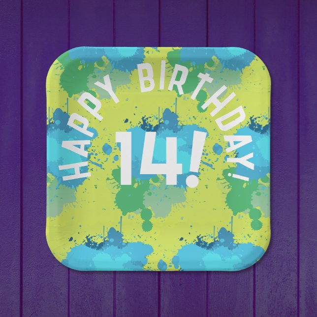 Cool Yellow Turquoise Green Colour Splash Party Paper Plate (Creator Uploaded)