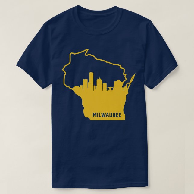 Cool Yellow Wisconsin State Outline Milwaukee City T-Shirt (Design Front)