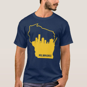 Cool Yellow Wisconsin State Outline Milwaukee City T-Shirt