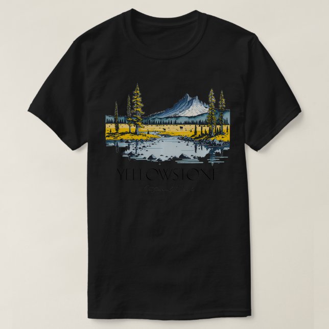 Cool Yellowstone National Park Hiking Watercolor G T-Shirt (Design Front)