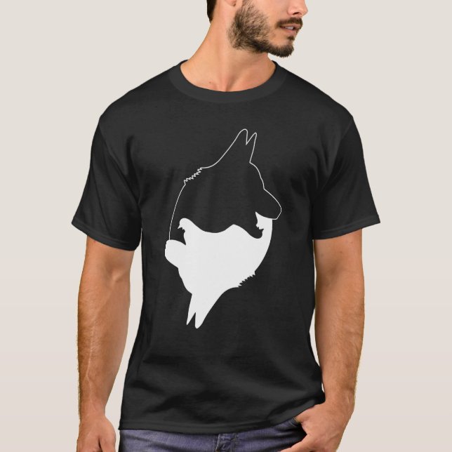 Cool Yin Yang Dog Cute German Shepard With White I T-Shirt (Front)