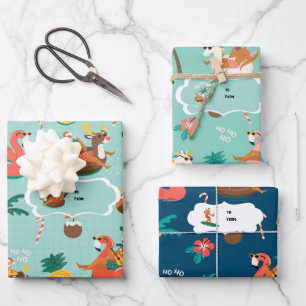 Cool Yule   Mid-Century Modern Tropical Santa Wrapping Paper Sheet