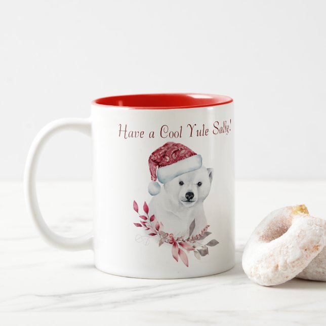 cool yule polar bear red and white mug (With Donut)