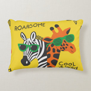 Cool zebra and giraffe wearing glasses on yellow b decorative cushion